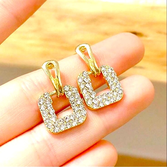 Cubic Zirconia Gold Square Earrings - Picture 3 of 8